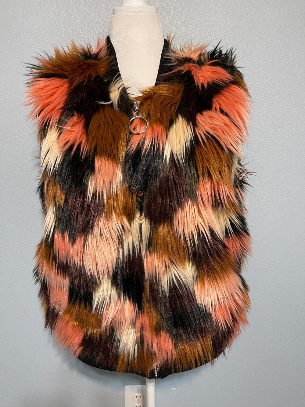 Thread & Supply Multicolor Faux Fur Vest Shaggy Boho Festival Y2K Statement XL
